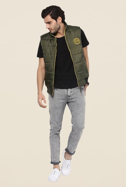 Yepme Edgar Olive Green Sleeveless Jacket Yepme Edgar Olive Green Sleeveless Jacket