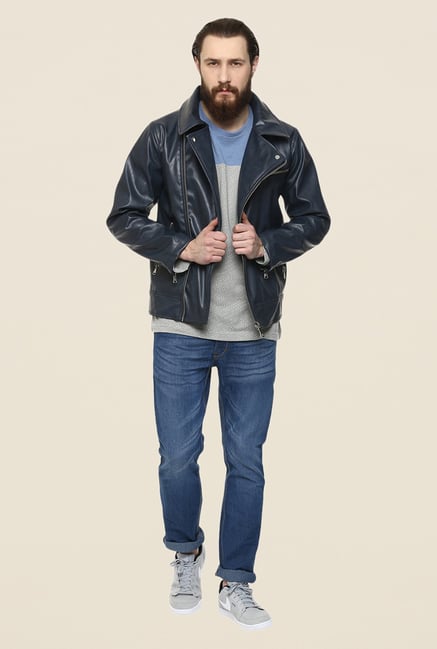 Yepme Fern Navy PU Leather Jacket Yepme Fern Navy PU Leather Jacket