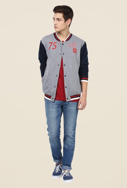 Yepme Louis Grey & Navy Printed Jacket Yepme Louis Grey & Navy Printed Jacket