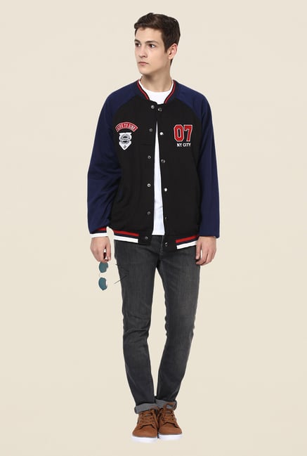 Yepme Toretto Black & Blue Printed Jacket Yepme Toretto Black & Blue Printed Jacket