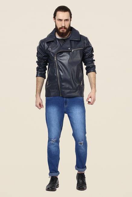 Yepme Fern Navy PU Leather Jacket Yepme Fern Navy PU Leather Jacket