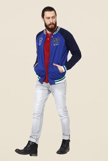 Yepme Toretto Blue & Navy Printed Jacket Yepme Toretto Blue & Navy Printed Jacket
