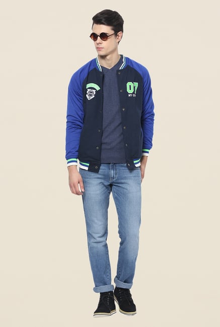 Yepme Toretto Navy & Blue Printed Jacket Yepme Toretto Navy & Blue Printed Jacket