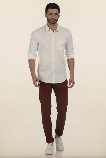 Basics Snow White Herringbone Twill Slim Fit Shirt Basics Snow White Herringbone Twill Slim Fit Shirt