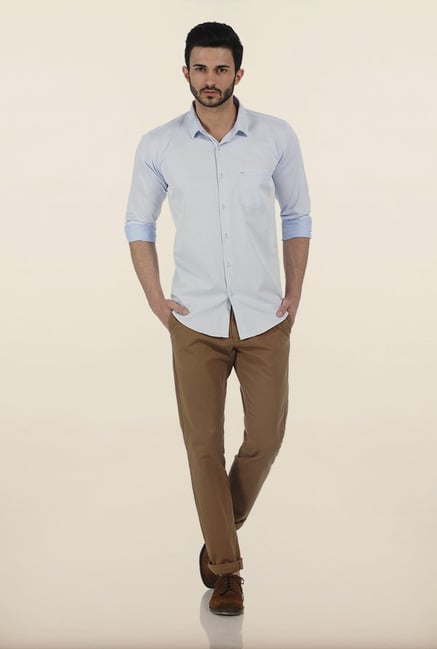 Basics Powder Blue Herringbone Twill Slim Fit Shirt Basics Powder Blue Herringbone Twill Slim Fit Shirt