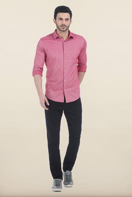 Basics Red Birds Eye Knit Slim Fit Shirt Basics Red Birds Eye Knit Slim Fit Shirt