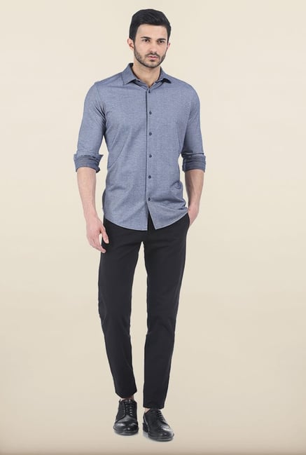 Basics Cloudy Navy Birds Eye Knit Slim Fit Shirt Basics Cloudy Navy Birds Eye Knit Slim Fit Shirt
