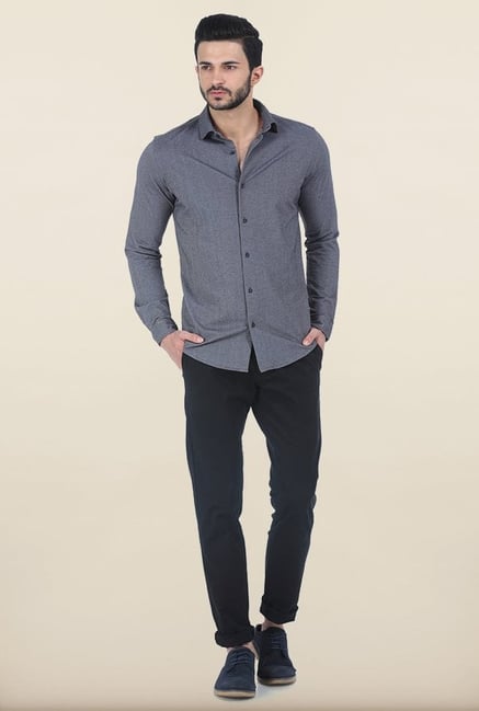 Basics Quiet Grey Knit Slim Fit Shirt Basics Quiet Grey Knit Slim Fit Shirt