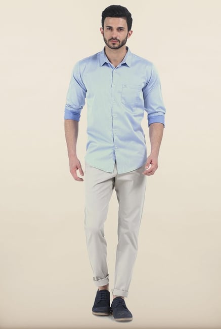 Basics Placid Blue Herringbone Twill Slim Fit Shirt Basics Placid Blue Herringbone Twill Slim Fit Shirt