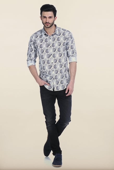 Basics Black Bean Paisley Printed Cambric Slim Fit Shirt Basics Black Bean Paisley Printed Cambric Slim Fit Shirt