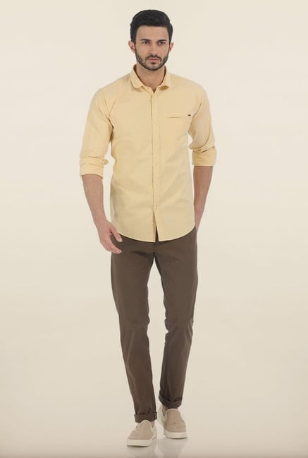 Basics Buff Yellow Oxford Slim Fit Shirt Basics Buff Yellow Oxford Slim Fit Shirt