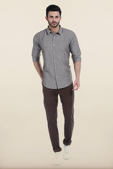 Basics Moon Rock Chambray Combination Slim Fit Shirt Basics Moon Rock Chambray Combination Slim Fit Shirt