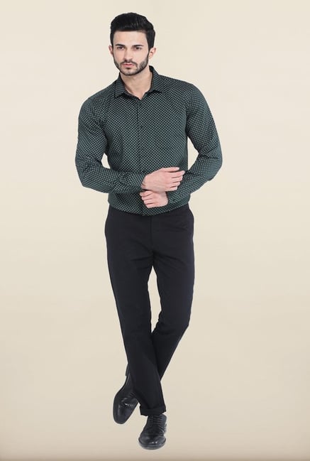Basics Bistro Green Printed Slim Fit Shirt Basics Bistro Green Printed Slim Fit Shirt