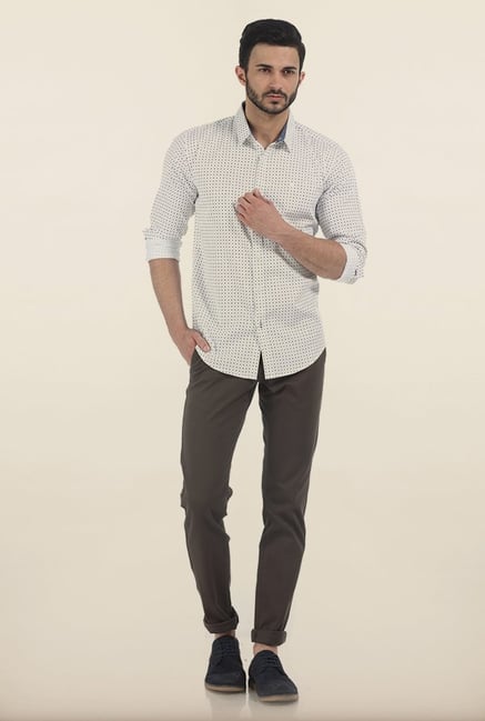 Basics Snow White Printed Satin Slim Fit Shirt Basics Snow White Printed Satin Slim Fit Shirt