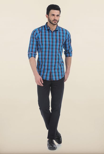 Basics Swedish Blue Checked Slim Fit Shirt Basics Swedish Blue Checked Slim Fit Shirt