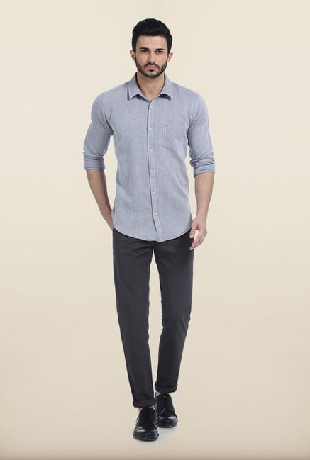 Basics Steel Grey Slim Fit Dobby Shirt Basics Steel Grey Slim Fit Dobby Shirt