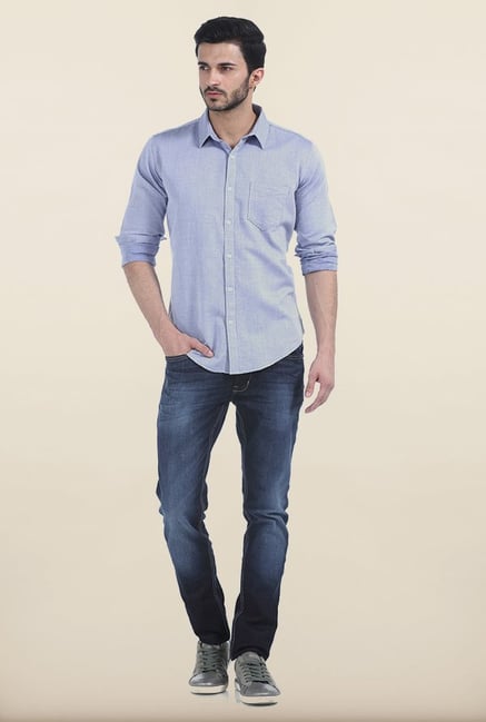 Basics Classic Light Blue Slim Fit Dobby Shirt Basics Classic Light Blue Slim Fit Dobby Shirt