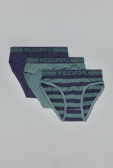 Westsport by Westside Green & Navy Striped Briefs (Set Of 3) Westsport by Westside Green & Navy Striped Briefs (Set Of 3)