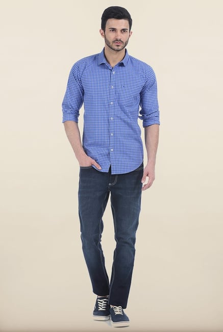 Basics Deep Blue Gingham Checks Slim Fit Shirt Basics Deep Blue Gingham Checks Slim Fit Shirt