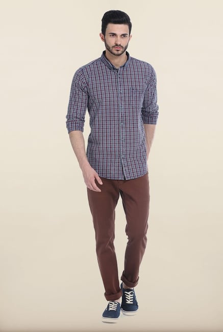 Basics Apple Butter Indigo Checks Slim Fit Shirt Basics Apple Butter Indigo Checks Slim Fit Shirt