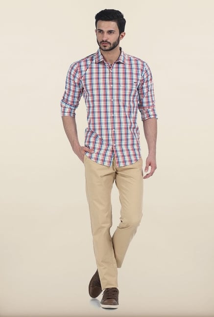 Basics Red & Blue Checked Slim Fit Shirt Basics Red & Blue Checked Slim Fit Shirt