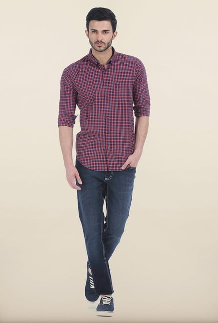 Basics Mars Red Tartan Checked Slim Fit Oxford Shirt Basics Mars Red Tartan Checked Slim Fit Oxford Shirt