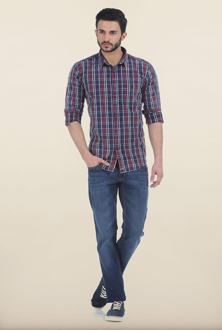 Basics Jester Red Indigo Checks Slim Fit Shirt Basics Jester Red Indigo Checks Slim Fit Shirt