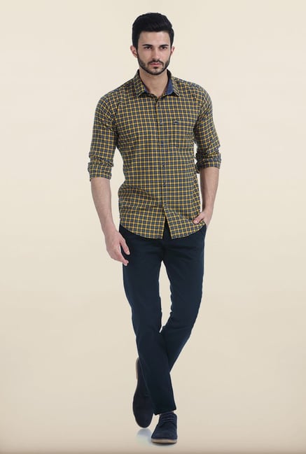 Basics Mineral Yellow Tartan Checked Slim Fit Oxford Shirt Basics Mineral Yellow Tartan Checked Slim Fit Oxford Shirt