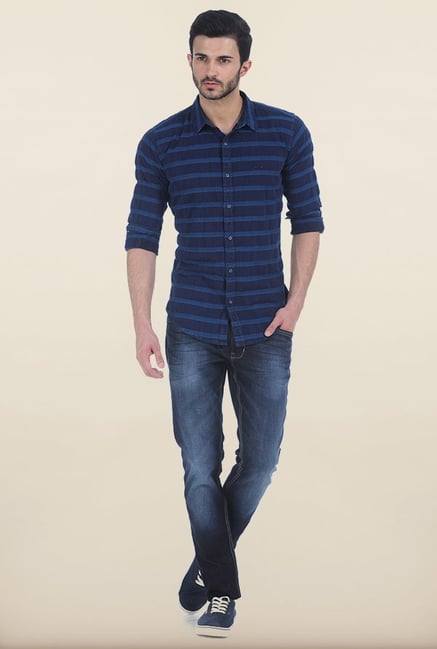 Basics Olympian Blue Weft Dobby Slim Fit Shirt Basics Olympian Blue Weft Dobby Slim Fit Shirt
