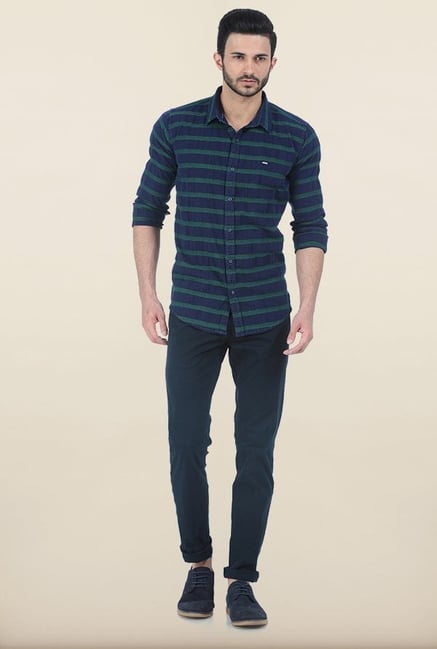 Basics Evening Blue Weft Dobby Slim Fit Shirt Basics Evening Blue Weft Dobby Slim Fit Shirt