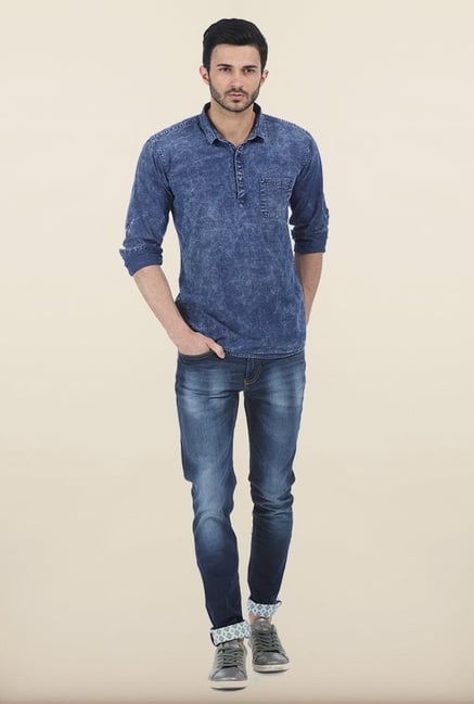 Basics Allure Blue Indigo Denim Slim Fit Kurta Basics Allure Blue Indigo Denim Slim Fit Kurta