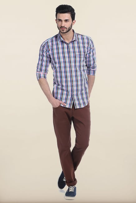 Basics Geranium Pink Checked Slim Fit Shirt Basics Geranium Pink Checked Slim Fit Shirt