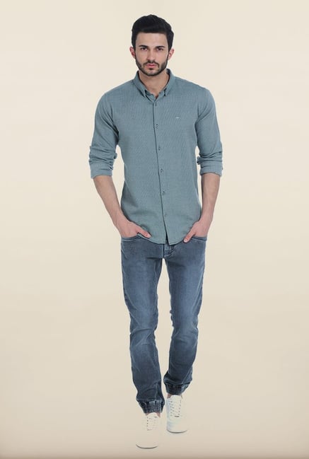 Basics Bistro Green Dobby Structure Slim Fit Shirt Basics Bistro Green Dobby Structure Slim Fit Shirt