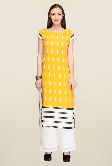 W Yellow Block Print Kurta W Yellow Block Print Kurta