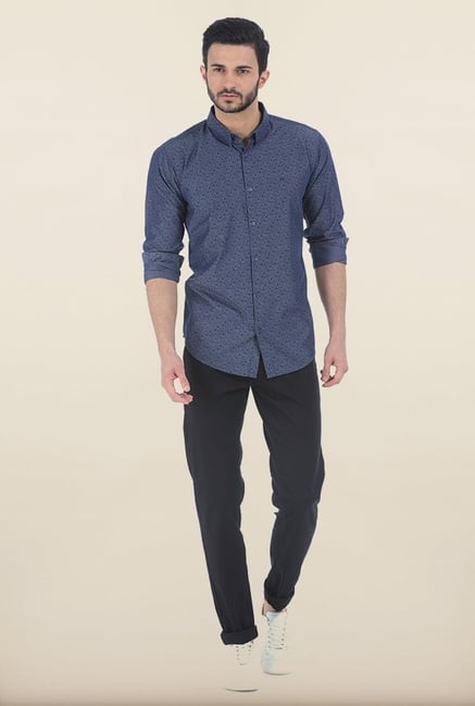 Basics Mood Indigo Printed Slim Fit Chambray Shirt Basics Mood Indigo Printed Slim Fit Chambray Shirt