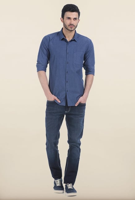 Basics Ensign Navy Fila Fil Striped Slim Fit Shirt Basics Ensign Navy Fila Fil Striped Slim Fit Shirt