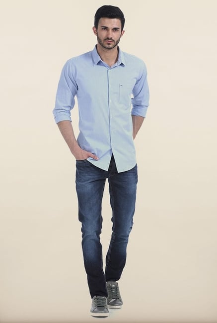 Basics Forever Blue Checked Slim Fit Shirt Basics Forever Blue Checked Slim Fit Shirt