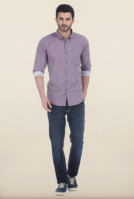 Basics Jester Red Printed Slim Fit Shirt Basics Jester Red Printed Slim Fit Shirt
