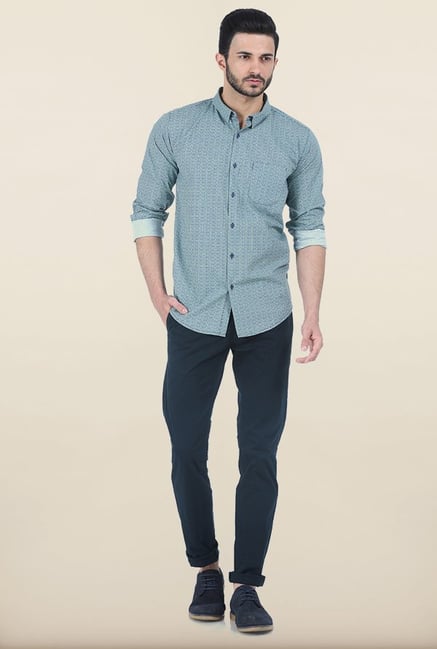 Basics Peppermint Green Printed Slim Fit Shirt Basics Peppermint Green Printed Slim Fit Shirt