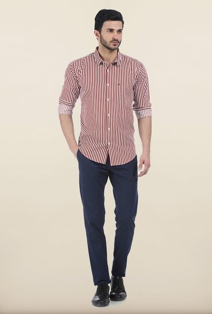 Basics Sun-Dried Red Satin Striped Slim Fit Shirt Basics Sun-Dried Red Satin Striped Slim Fit Shirt