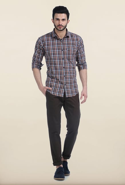 Basics Ermine Brown Checked Slim Fit Shirt Basics Ermine Brown Checked Slim Fit Shirt