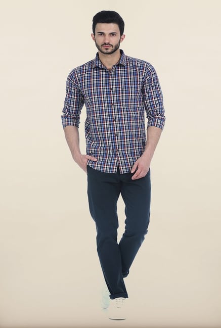 Basics Prince Blue Checked Slim Fit Shirt Basics Prince Blue Checked Slim Fit Shirt