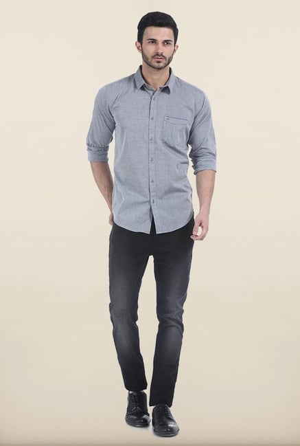 Basics Grey Cloud Slim Fit Chambray Shirt Basics Grey Cloud Slim Fit Chambray Shirt