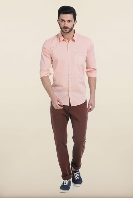 Basics Peach Nougat Slim Fit Chambray Shirt Basics Peach Nougat Slim Fit Chambray Shirt