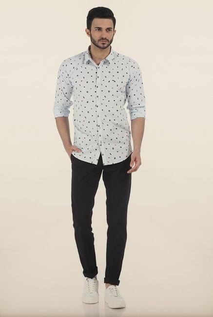 Basics Illusion Blue London Print Slim Fit Shirt Basics Illusion Blue London Print Slim Fit Shirt