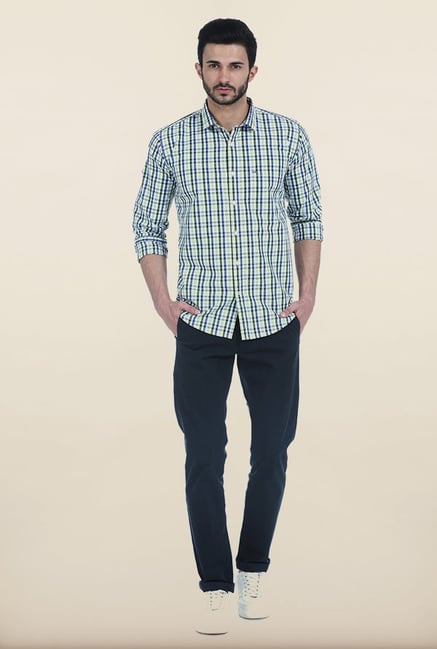 Basics Smoke Green Gingham Slim Fit Shirt Basics Smoke Green Gingham Slim Fit Shirt