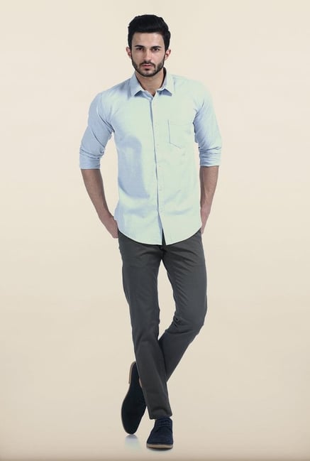 Basics Blue Fog Melange Giza Slim Fit Shirt Basics Blue Fog Melange Giza Slim Fit Shirt