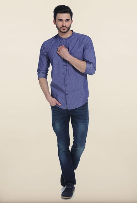 Basics Infinity Blue Paisley Print Slim Fit Shirt Basics Infinity Blue Paisley Print Slim Fit Shirt