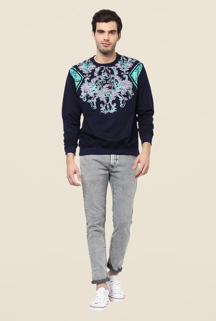 Yepme Reid Navy Printed Sweatshirt Yepme Reid Navy Printed Sweatshirt