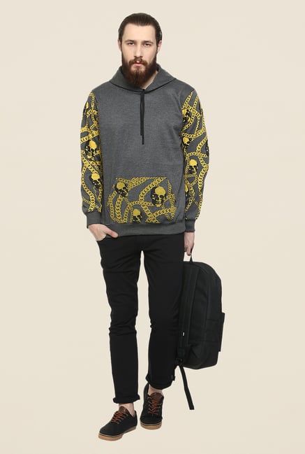 Yepme Wayne Dark Grey & Yellow Printed Hoodie Yepme Wayne Dark Grey & Yellow Printed Hoodie